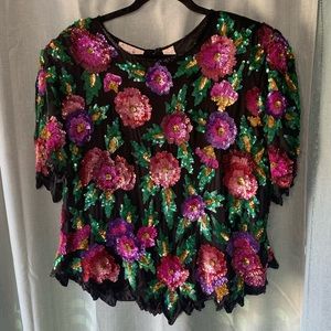 Vintage Laurence Kazar Sequin and Silk Top // 3x